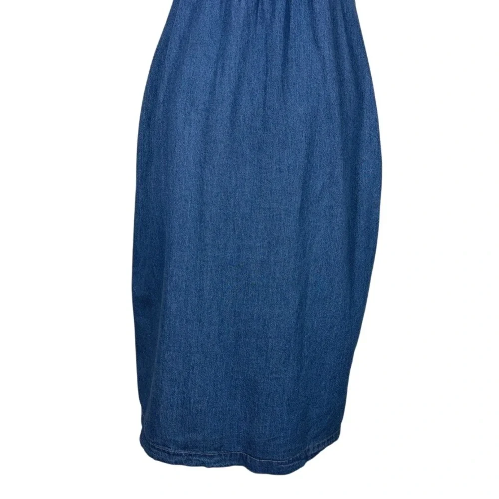 Universal Thread Womens Denim Midi Dress Size S Blue Button Front Smocked Back